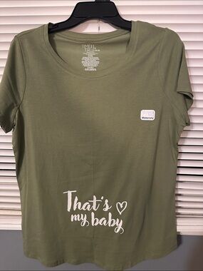 Time and Tru Olive Green Maternity Tee with White Script